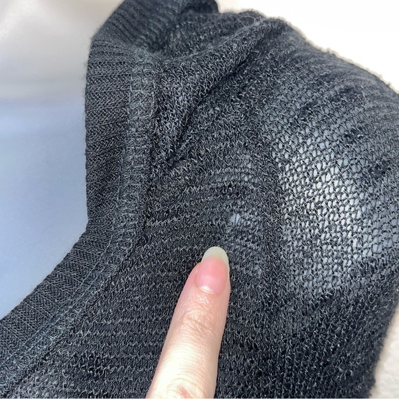 Y2K Bobeau Crochet Embroidered Cutout Lace Hem Knit Hooded Top Black M Goth Cozy - Picture 13 of 14